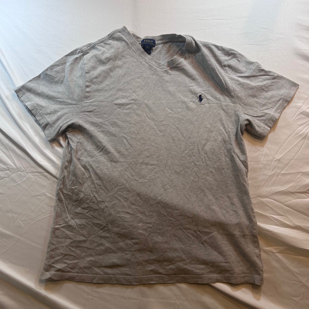 Polo Ralph Lauren Mens XL Gray V-Neck T-Shirt Short Sleeve Pony Logo Tee